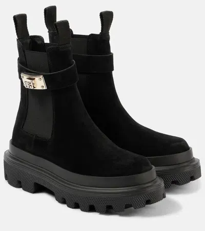 Dolce & Gabbana Suede Ankle Boots In Black