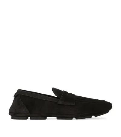 Dolce & Gabbana Suede Dg Millennials Slippers In Nero