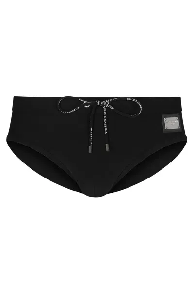 Dolce & Gabbana Swim Briefs With High-cut Leg And Branded Tag In Multicolor