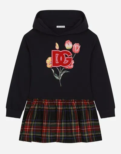 Dolce & Gabbana Kids' Tartan Jersey And Wool-blend Dress In Multicolor