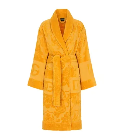 Dolce & Gabbana Terry Cotton Dg Robe In Orange