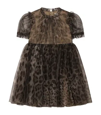 Dolce & Gabbana Kids' Tulle Leopard Print Dress In Burgundy