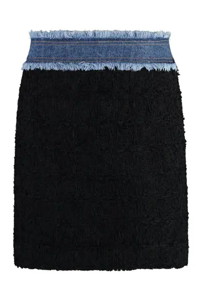 Dolce & Gabbana Denim-trimmed Bouclé Miniskirt In Black