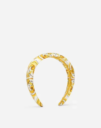 Dolce & Gabbana Twill Hairband With Yellow Majolica Print