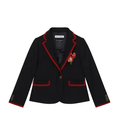 Dolce & Gabbana Kids' Virgin Wool Embroidered Blazer In Black