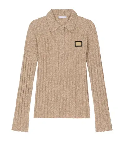 Dolce & Gabbana Kids' Virgin Wool Polo Sweater In Neutral