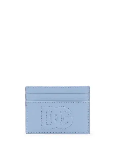 Dolce & Gabbana Logo Detail Leather Card Holder In Clear Blue