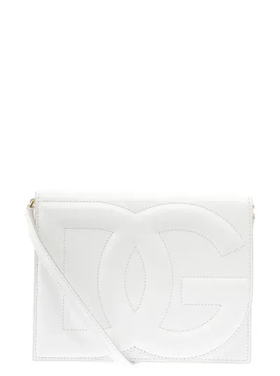 Dolce & Gabbana Dg White Embossed Crossbody Bag In Leather Woman