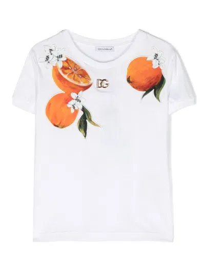 Dolce & Gabbana Kids' Fruit-embroidered Logo-plaque T-shirt In White