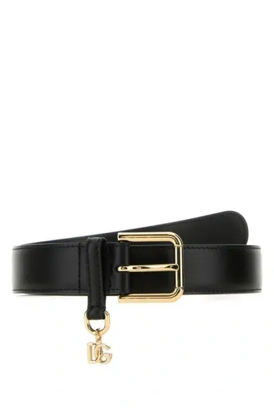 Dolce & Gabbana Adjustable Smooth Leather Belt With Gold-tone Buckle In Black