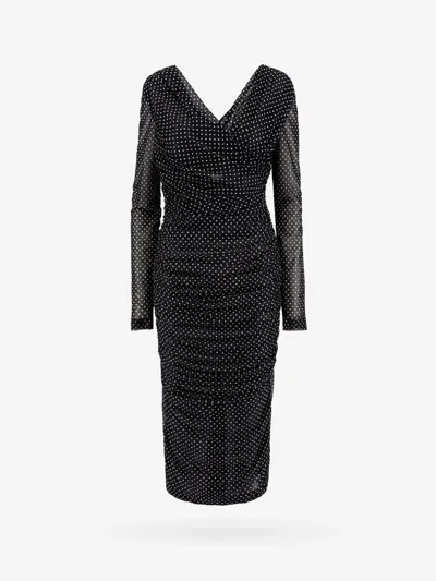 Dolce & Gabbana Midi Dress With Polka-dot Print In Black