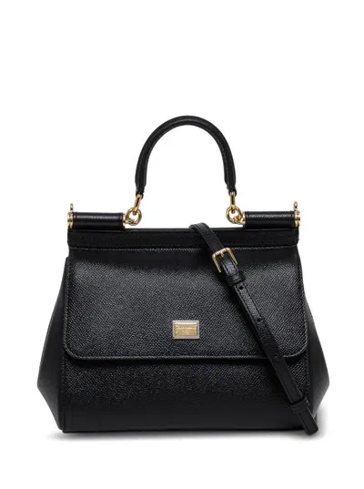 Dolce & Gabbana Womans Sicily Dauphine Leather Handbag In Black