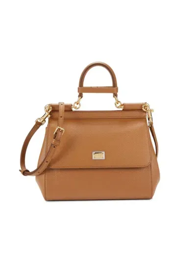 Dolce & Gabbana Women's Medium Sicily Leather Satchel In Beige