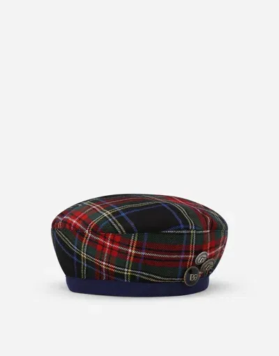 Dolce & Gabbana Wool-blend Tartan Beret In Multicolor