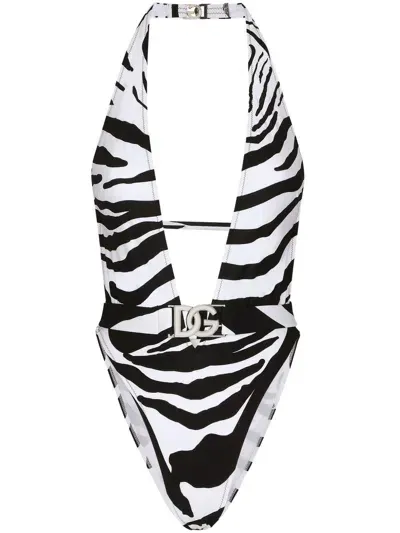 Dolce & Gabbana Black Zebra Printed One-piece Swimsuit