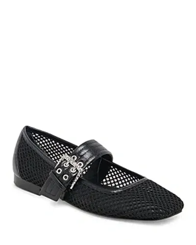 Dolce Vita Women's Arora Square Toe Buckled Ballet Flats In Onyx Woven Mesh