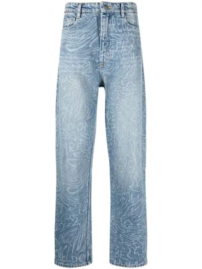 Domrebel Straight-leg Graphic-pint Jeans In Blau