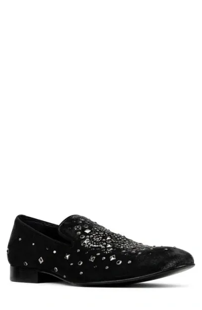 Donald Pliner Stud Velvet Loafer In Black