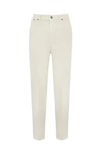 Dondup Bessie Loose Trousers In Cotton And Lyocell In Panna