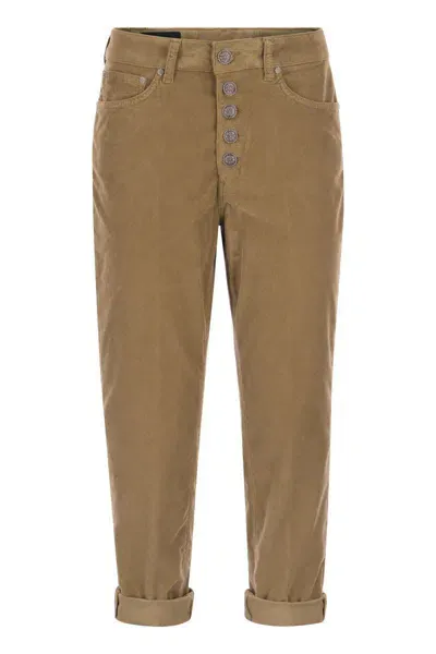 Dondup Koons - Multi-striped Velvet Trousers With Jewelled Buttons In Brown