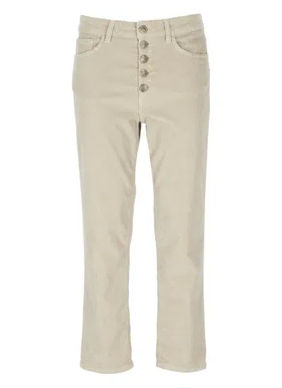 Dondup Logo-patch Cropped Trousers In Avorio