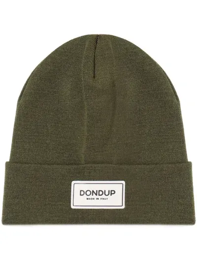 Dondup Logo-patch Knitted Beanie In Green