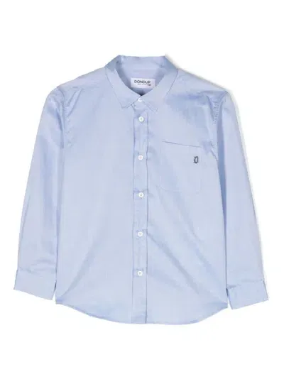 Dondup Kids' Logo-plaque Cotton Shirt In Blue