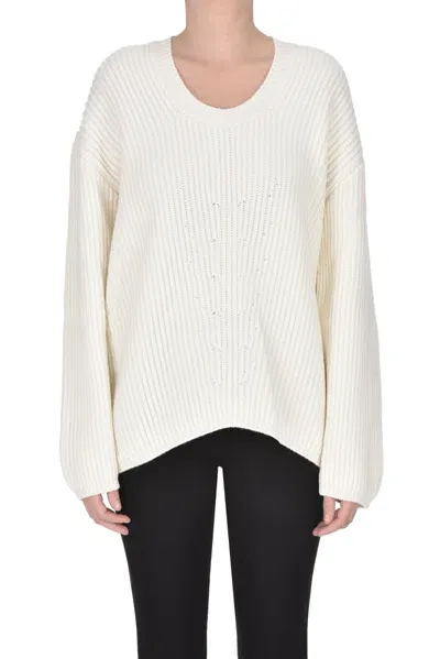 Dondup Oversized Ribbed Knit Pullover In Ivory