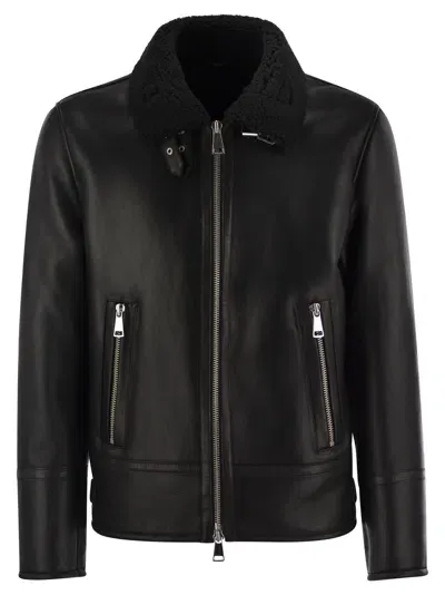 Dondup Regular Shearling Jacket In Black