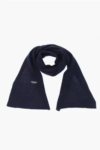 Dondup Solid Color Cashmere And Wool Scarf With Contrasting Logo Pa In Black