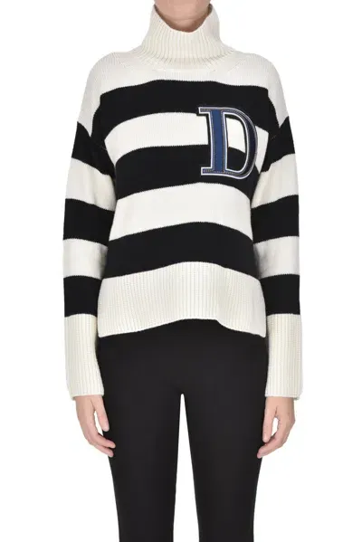 Dondup Striped Turtleneck Pullover In Black