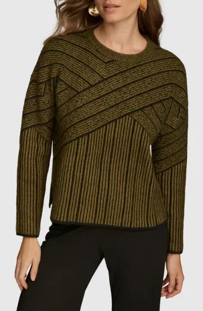 Donna Karan Crewneck Stripe Sweater In Brown Multi