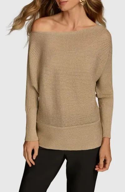 Donna Karan Metallic Rib One-shoulder Sweater In Gold