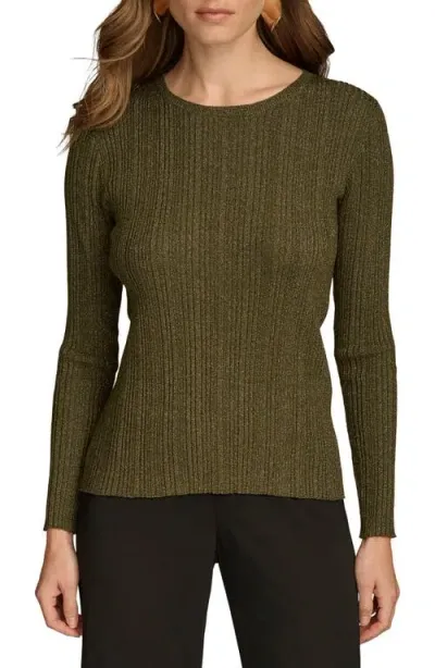 Donna Karan Metallic Variegated Rib Merino Wool Blend Sweater In Hthr Beech