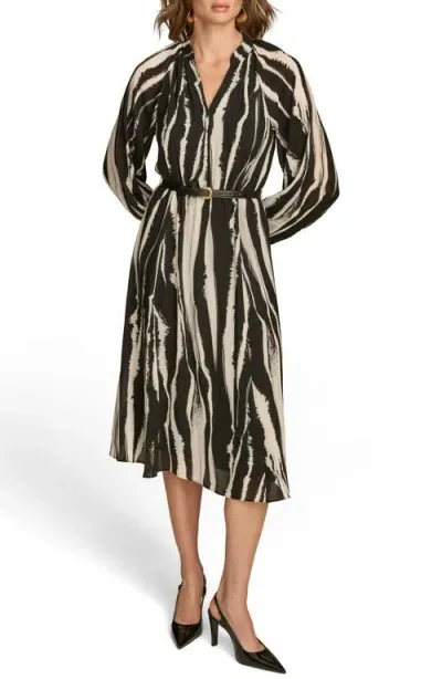 Donna Karan New York Abstract Stripe Long Sleeve Midi Dress In Black Multi