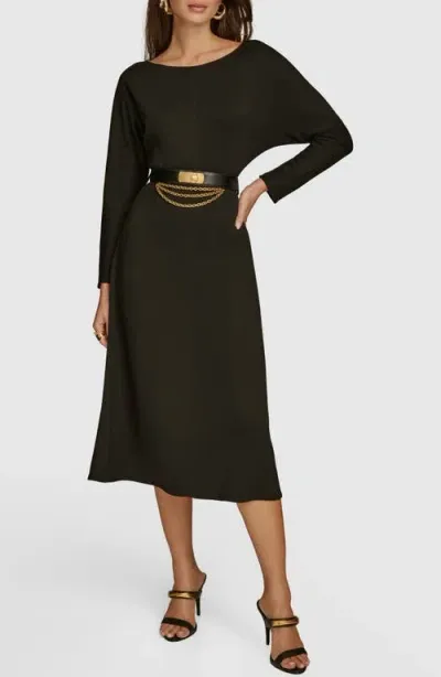 Donna Karan New York Belted Bracelet Sleeve Dress In Black