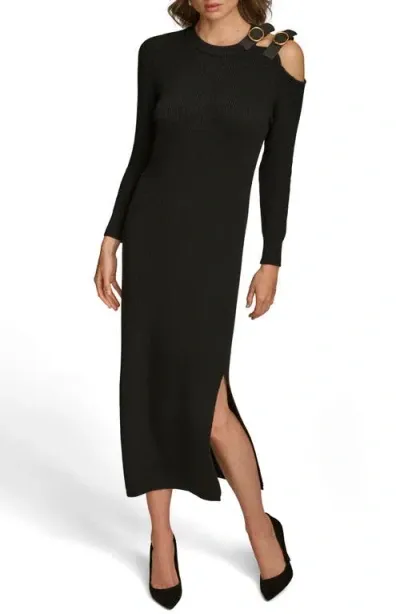 Donna Karan New York Belted Cutout Maxi Sweater Dress In Black