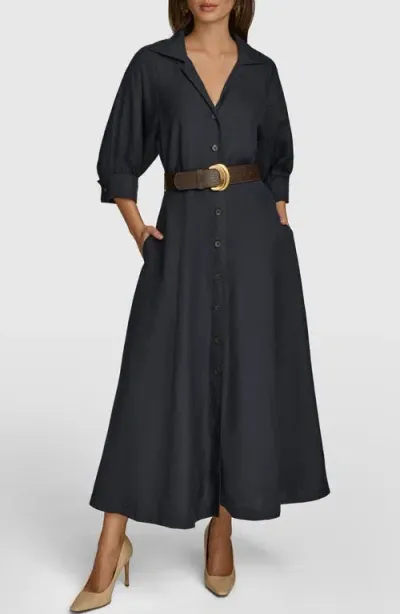 Donna Karan New York Belted Linen Blend Midi Shirtdress In Nightfall