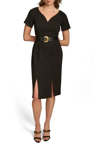 Donna Karan New York Belted Stretch Sheath Dress In Black