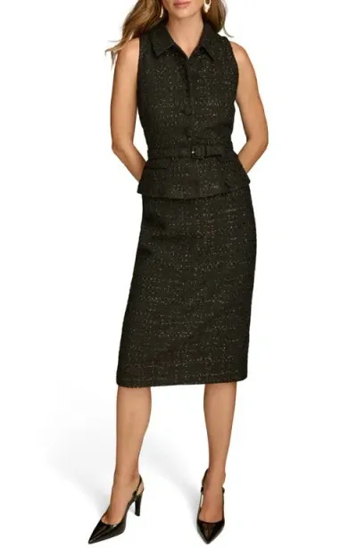 Donna Karan New York Belted Tweed Shirtdress In Black