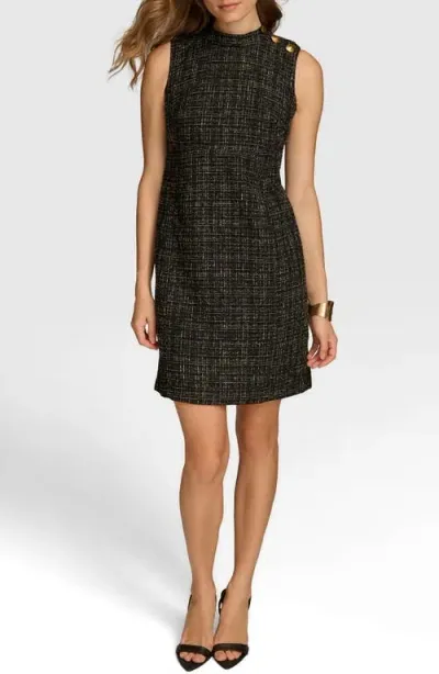 Donna Karan New York Button Detail Tweed Sheath Dress In Black Cream