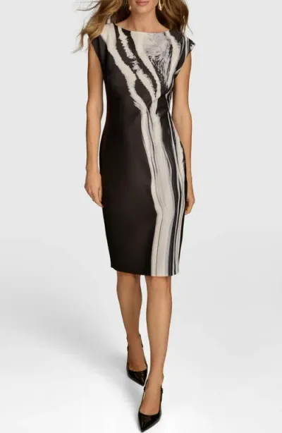 Donna Karan New York Cap Sleeve Sheath Dress In Black Multi