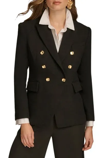 Donna Karan New York Double Breasted Wool Blend Blazer In Black