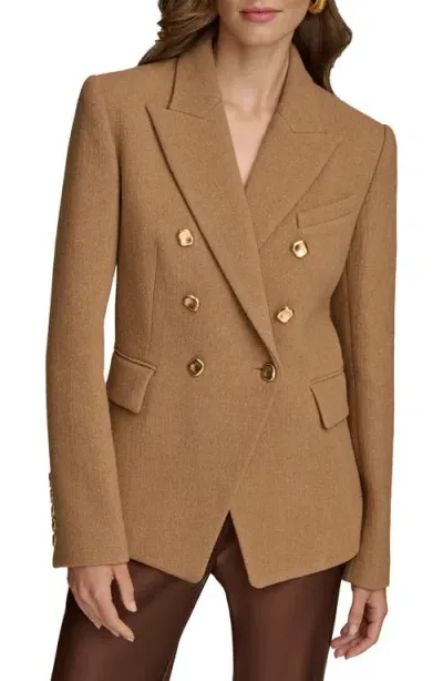 Donna Karan New York Double Breasted Wool Blend Blazer In Camel