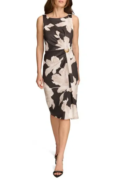 Donna Karan New York Floral Sleeveless Sheath Dress In Black/fawn Multi