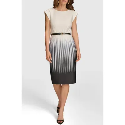 Donna Karan New York Gradient Stripe Belted Sheath Dress In Black Cream