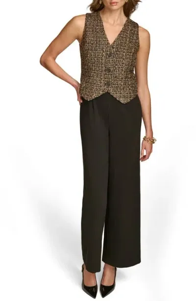 Donna Karan New York Metallic Tweed & Cady Crepe Button Front Wide Leg Jumpsuit In Elderberry Multi/black