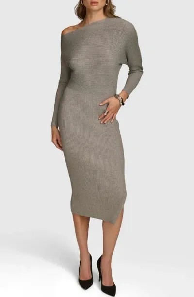 Donna Karan New York One-shoulder Long Sleeve Midi Sweater Dress In Steel Heat