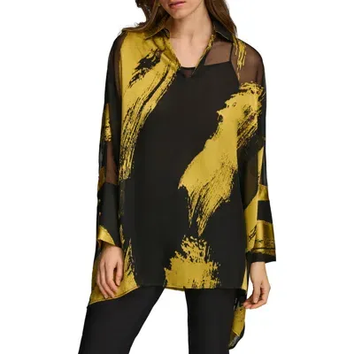 Donna Karan New York Point Collar Long Sleeve Tunic In Black/gold