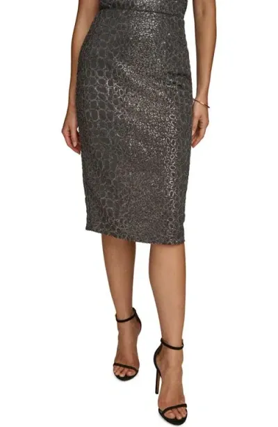 Donna Karan Sequin Pencil Skirt In Iron